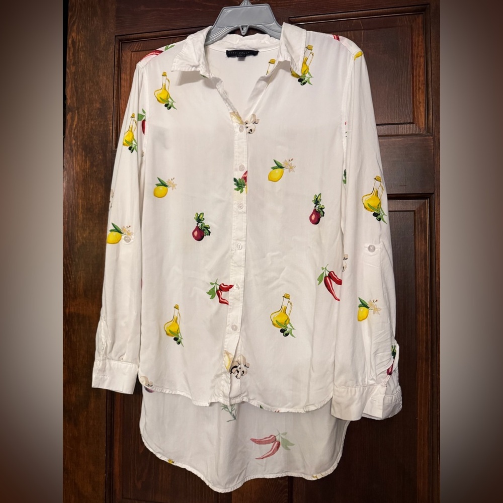 Jane And Delancey  Woman’s  Long Sleeve L  Button Down Blouse Lemon Olive Oil